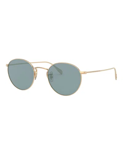 Oliver Peoples Coleridge Round Metal Aviator Sunglasses In Blue