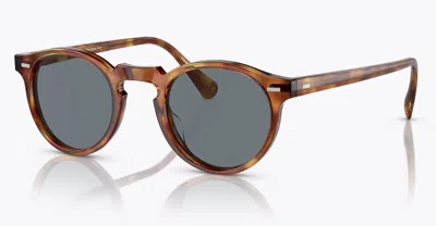 Pre-owned Oliver Peoples Gregory Peck Sun 47mm Semi-matte Lbr /blue Photochromic In Gold