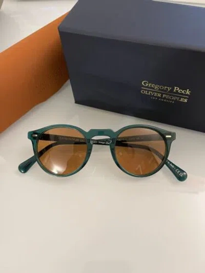 Pre-owned Oliver Peoples Gregory Peck Sun Limited Edition In Dark Teal/ Cognac Msrp$487 In Brown