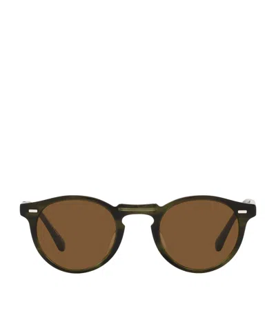 Oliver Peoples Ov5456su Gregory Peck Round-frame Acetate Sunglasses In Green