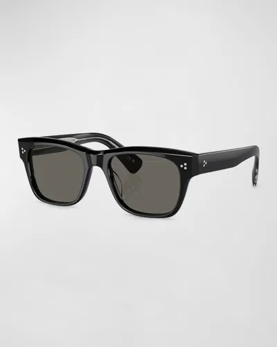 Oliver Peoples Men's Birell 52mm Acetate Rectangular Sunglasses In Black