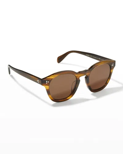 Oliver Peoples Men's Boudreau La 48 Round Acetate Sunglasses In Brown