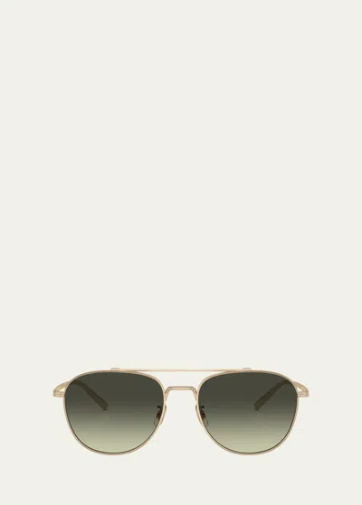 Oliver Peoples Men's Double-bridge Metal Aviator Sunglasses In Gold