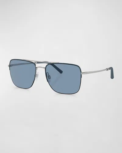 Oliver Peoples Roger Federer 56mm Semirimless Pilot Sunglasses In Blue/blue Solid