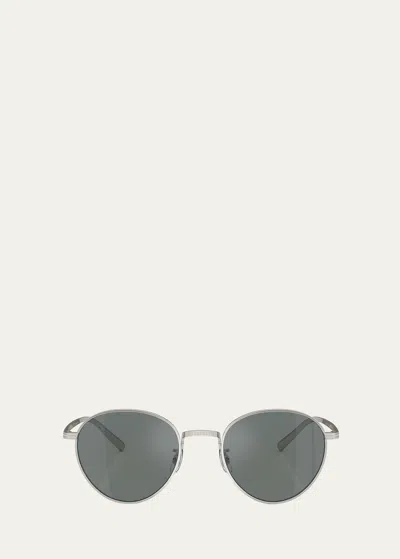 Oliver Peoples Men's Rhydian Titanium Round Sunglasses In Silver