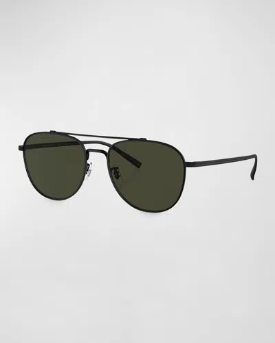 Oliver Peoples Men's Rivetti Double-bridge Titanium Aviator Sunglasses In Matte Black