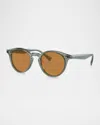 Oliver Peoples Men's Romare Sun Acetate Round Sunglasses In Blue