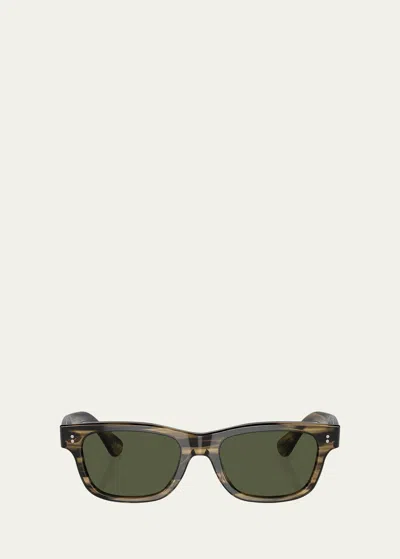 Oliver Peoples Men's Rosson Sun Acetate Rectangle Sunglasses In Olive