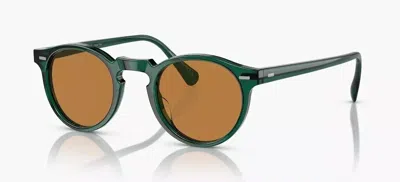 Pre-owned Oliver Peoples Ov5217s 176353 50 Gregory Peck Sun Dark Teal/cognac Sunglasses In Brown