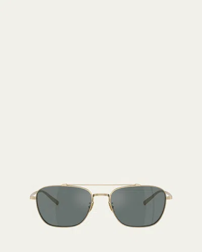 Oliver Peoples Pilot Titanium Aviator Sunglasses In Blue Gold