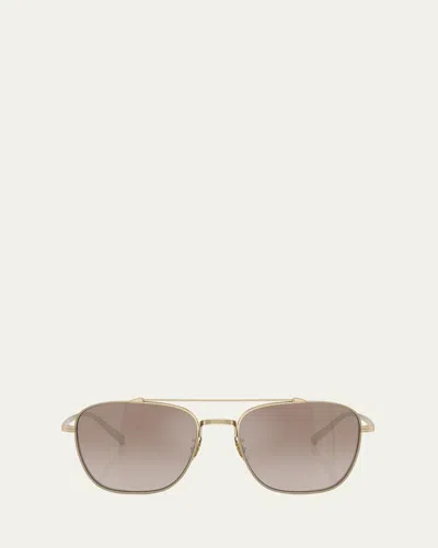 Oliver Peoples Pilot Titanium Aviator Sunglasses In Brown Gold