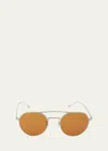 Oliver Peoples Reymont Titanium Double-bridge Round Sunglasses In Brown