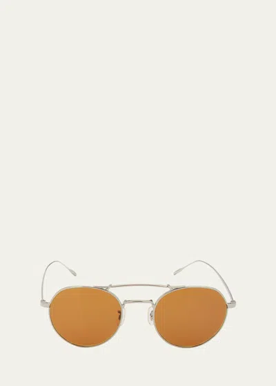 Oliver Peoples Reymont Titanium Double-bridge Round Sunglasses In Brown