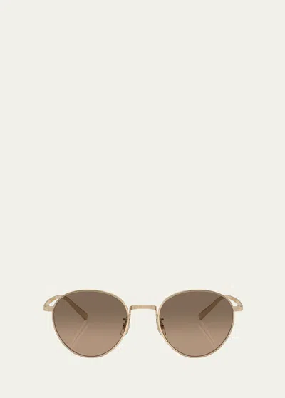 Oliver Peoples Rhydian Titnium Round Sunglasses In Gold