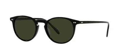 Pre-owned Oliver Peoples Riley Sun 5004su Black/g-15 Green Polarized (1005/p1) Sunglasses
