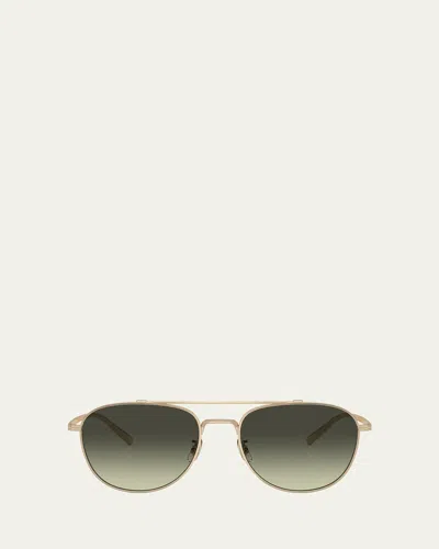 Oliver Peoples Rivetti Titanium Aviator Sunglasses In Green