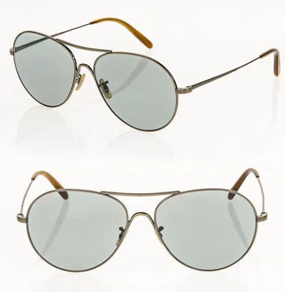 Pre-owned Oliver Peoples Rockmore 1218 Antique Gold Green Aviator Sunglasses Ov1218s Pilot