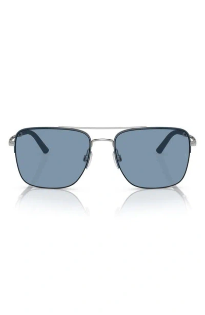 Oliver Peoples Roger Federer 56mm Semirimless Pilot Sunglasses In Blue/blue Solid