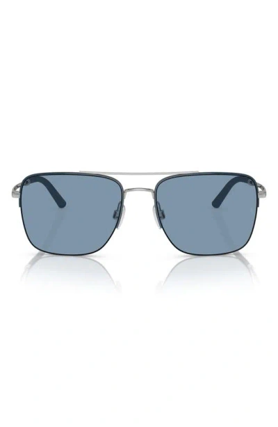 Oliver Peoples Roger Federer 56mm Semirimless Pilot Sunglasses In Blue Silver