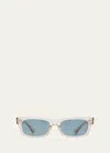 Oliver Peoples Semi-transparent Acetate & Crystal Rectangle Sunglasses In Rose Gold