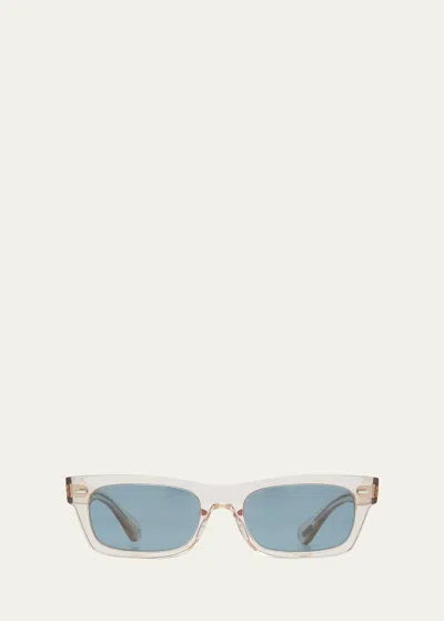 Oliver Peoples Semi-transparent Acetate & Crystal Rectangle Sunglasses In Rose Gold