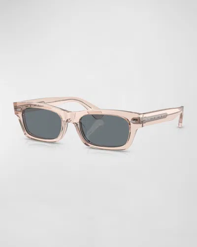 Oliver Peoples Semi-transparent Acetate & Crystal Rectangle Sunglasses In Gold