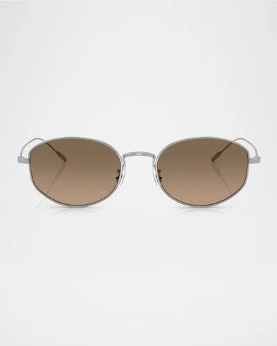 Oliver Peoples Titanium Oval Sunglasses In Metallic