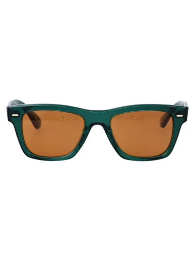 Oliver Peoples Translucent Dark Teal Acetate Sunglasses In Green