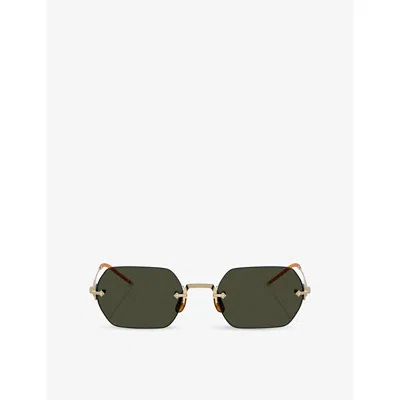 Oliver Peoples Womens Gold Ov1353st Tk13 Rectangle-frame Metal Sunglasses