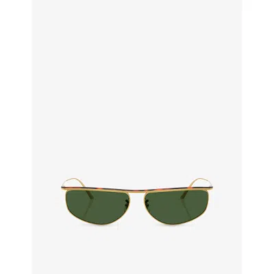 Oliver Peoples Womens Gold Ov1367s Oval-frame Metal Sunglasses In Green