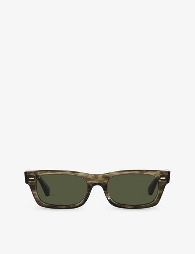 Oliver Peoples Davri Rectangle-frame Sunglasses In Grn Havana
