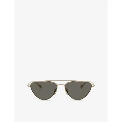 Oliver Peoples Womens Gold Ov1369st Jil Sander Edition 1 Pilot-frame Titanium Sunglasses In Black