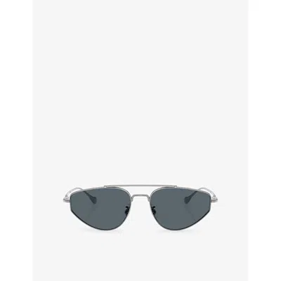 Oliver Peoples Womens Silver Ov1371st Jil Sander Edition 5 Oval-frame Titanium Sunglasses In Blue