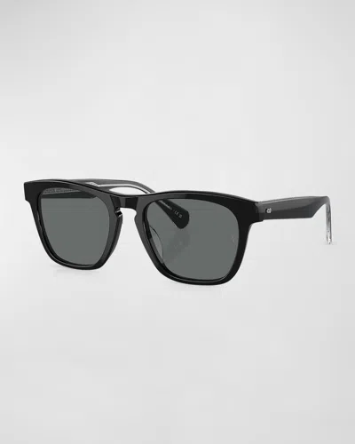 Oliver Peoples X Federer Men's R-3 Polarized Acetate Square Sunglasses In Black