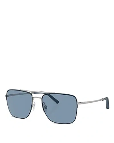 Oliver Peoples Roger Federer 56mm Semirimless Pilot Sunglasses In Blue/blue Solid