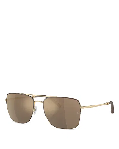 Oliver Peoples X Roger Federer R-2 Aviator Sunglasses, 56mm In Gold/brown Mirrored Solid