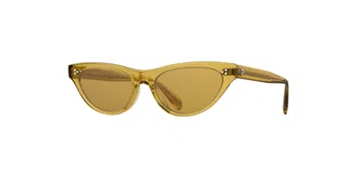 Pre-owned Oliver Peoples Zasia Cat Eye Dark Honey Amber Sunglasses Ov5379su 1673r5 53 In Orange