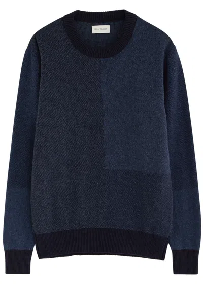 Oliver Spencer Blenheim Colour-blocked Wool Jumper In Navy