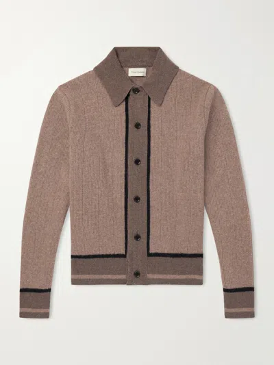 Oliver Spencer Britten Ribbed Merino Wool Cardigan In Brown
