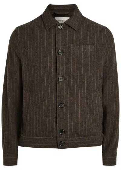 Oliver Spencer Buffalo Striped Wool-blend Overshirt In Brown