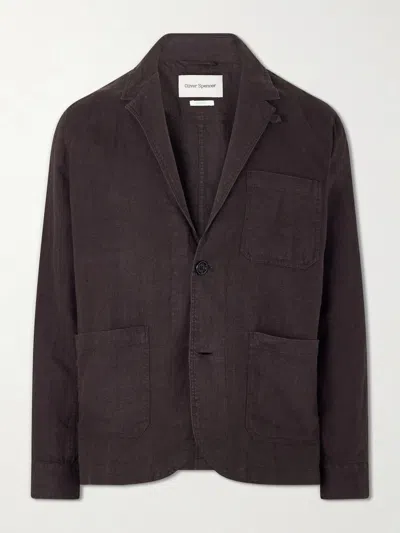 Oliver Spencer Camberwell Linen Suit Jacket In Brown