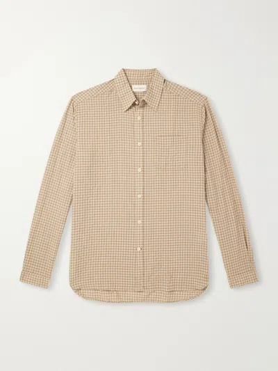 Oliver Spencer Checked Cotton-blend Seersucker Shirt In Brown