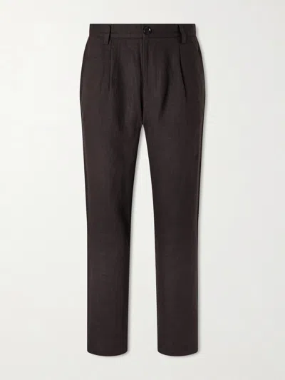 Oliver Spencer Coney Straight-leg Pleated Linen Suit Trousers In Brown