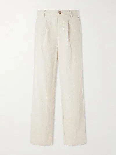 Oliver Spencer Morton Straight-leg Pleated Cotton And Linen-blend Trousers In Neutral