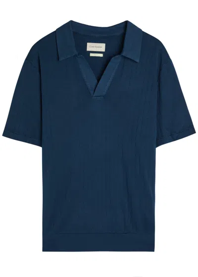 Oliver Spencer Fine-knit Ribbed Cotton Polo Shirt In Blue