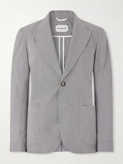 Oliver Spencer Finsbury Checked Cotton-blend Seersucker Suit Jacket In Gray