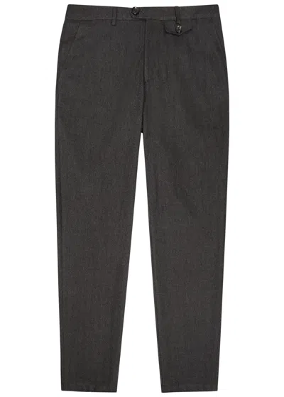 Oliver Spencer Fishtale Herringbone Cotton-blend Trousers In Gray