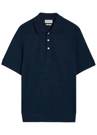 Oliver Spencer Glendale Fine-knit Polo Shirt In Blue