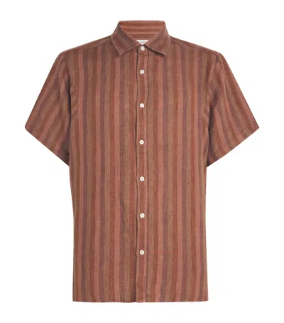 Oliver Spencer Linen Stripe Garrison Shirt In Pink