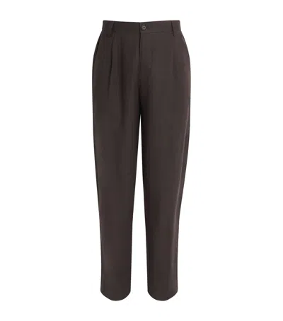 Oliver Spencer Linen-cotton Morton Pleated Trousers In Brown